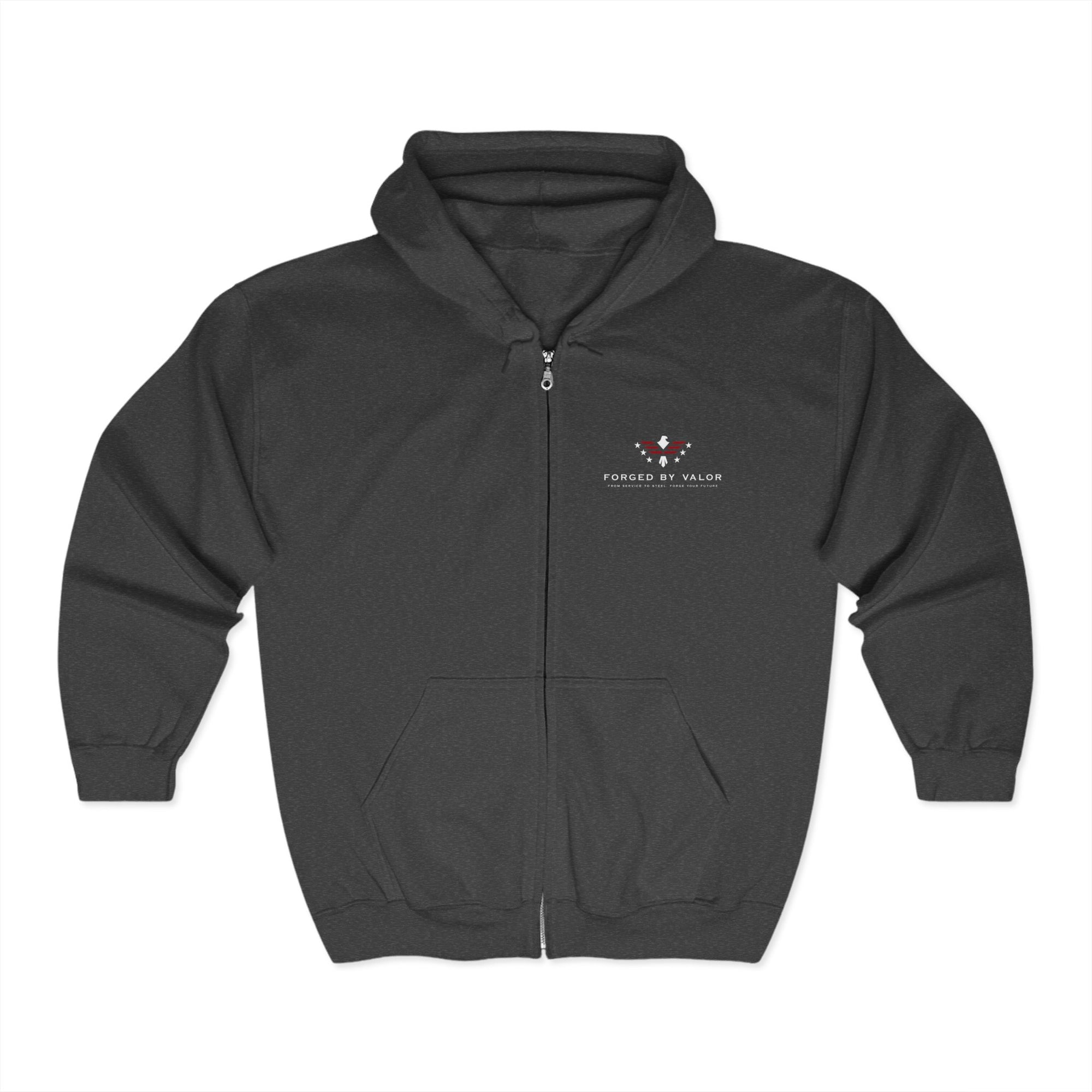 Forged By Valor Official Full-Zip Hoodie - White + Red Logo