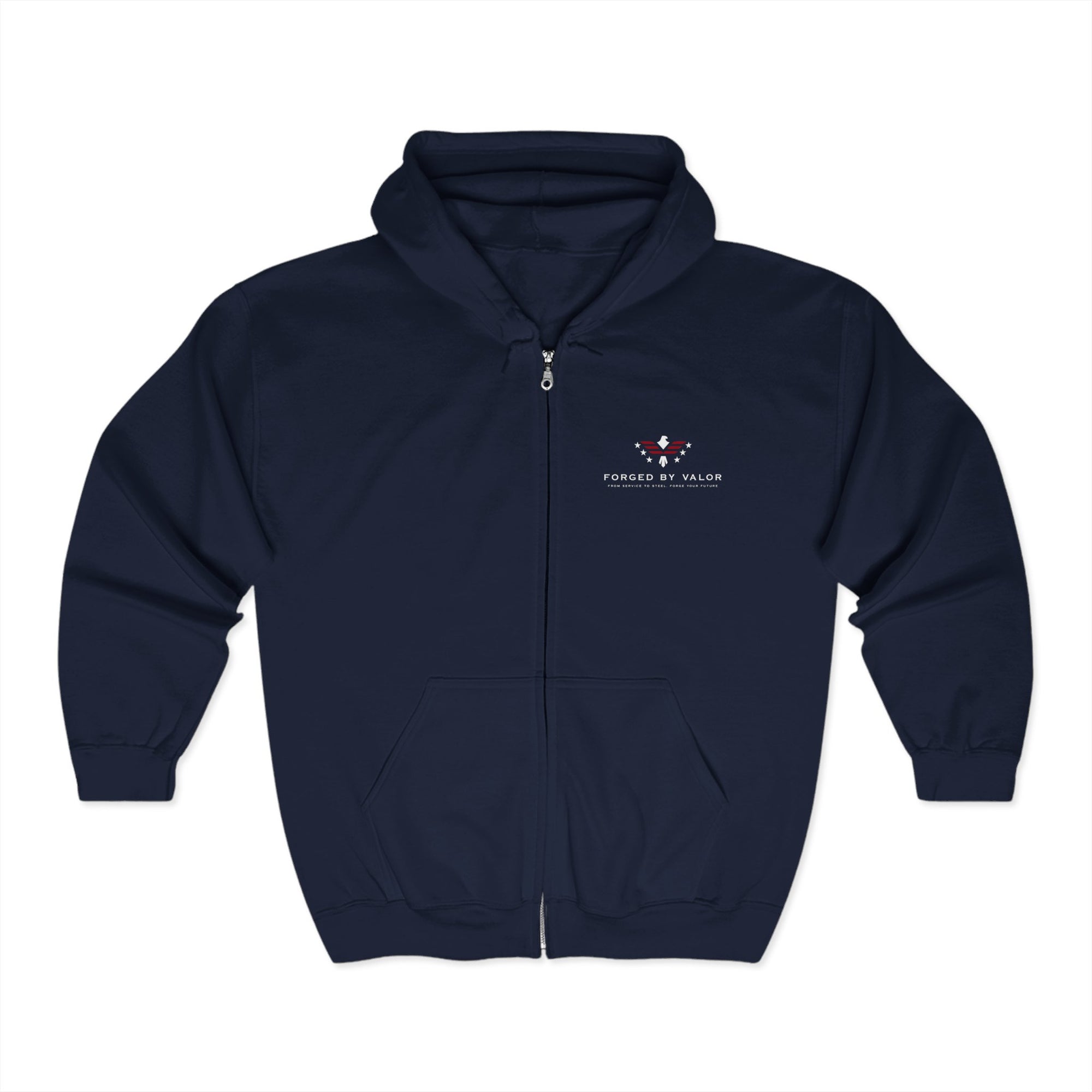 Forged By Valor Official Full-Zip Hoodie - White + Red Logo