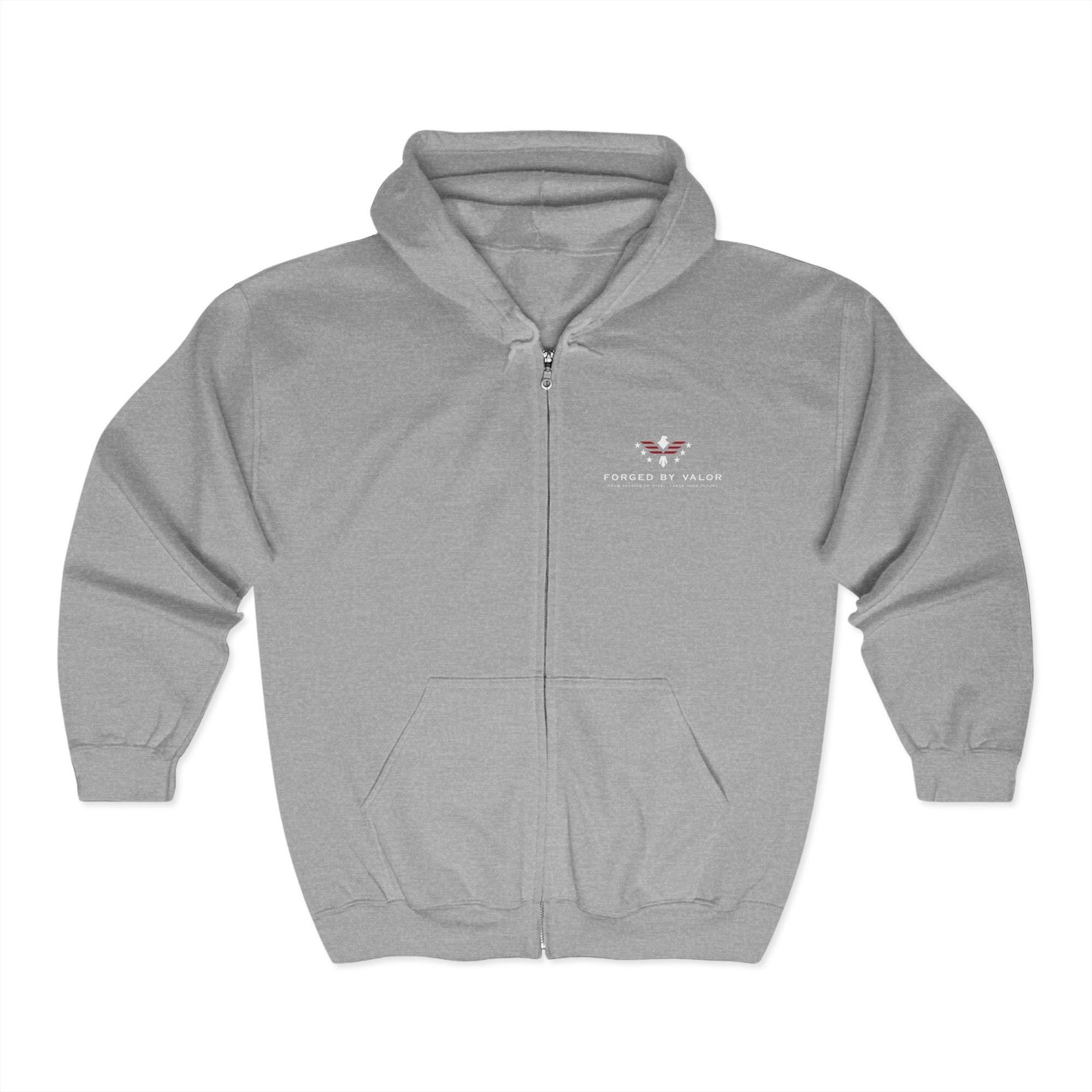 Forged By Valor Official Full-Zip Hoodie - White + Red Logo