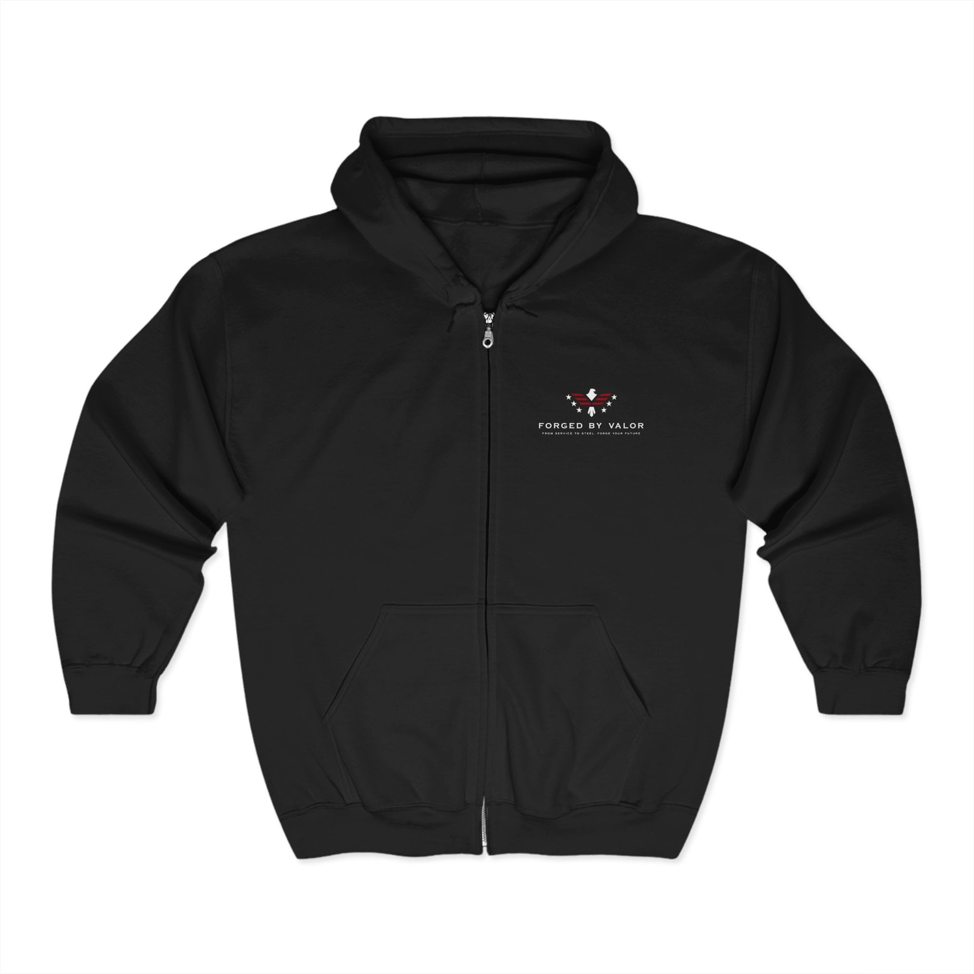 Forged By Valor Official Full-Zip Hoodie - White + Red Logo